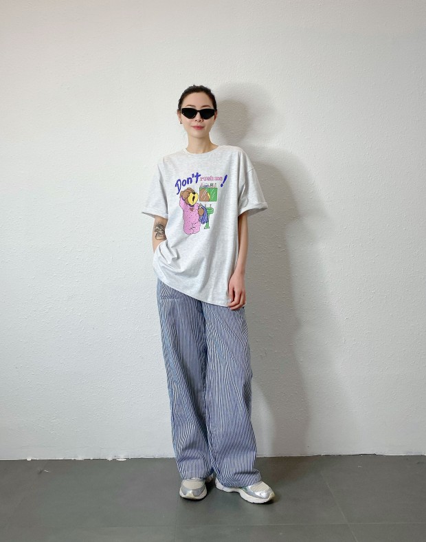 Grey Cartoon Oversized Tee #250320